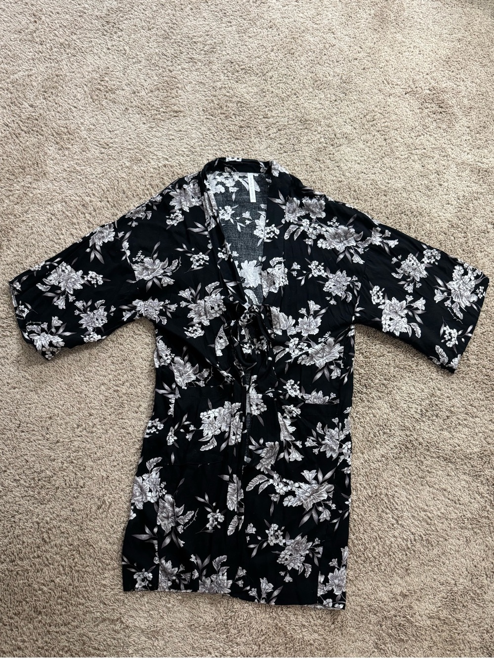 Black Floral Wrap Kimono Robe Swim Suit Cover